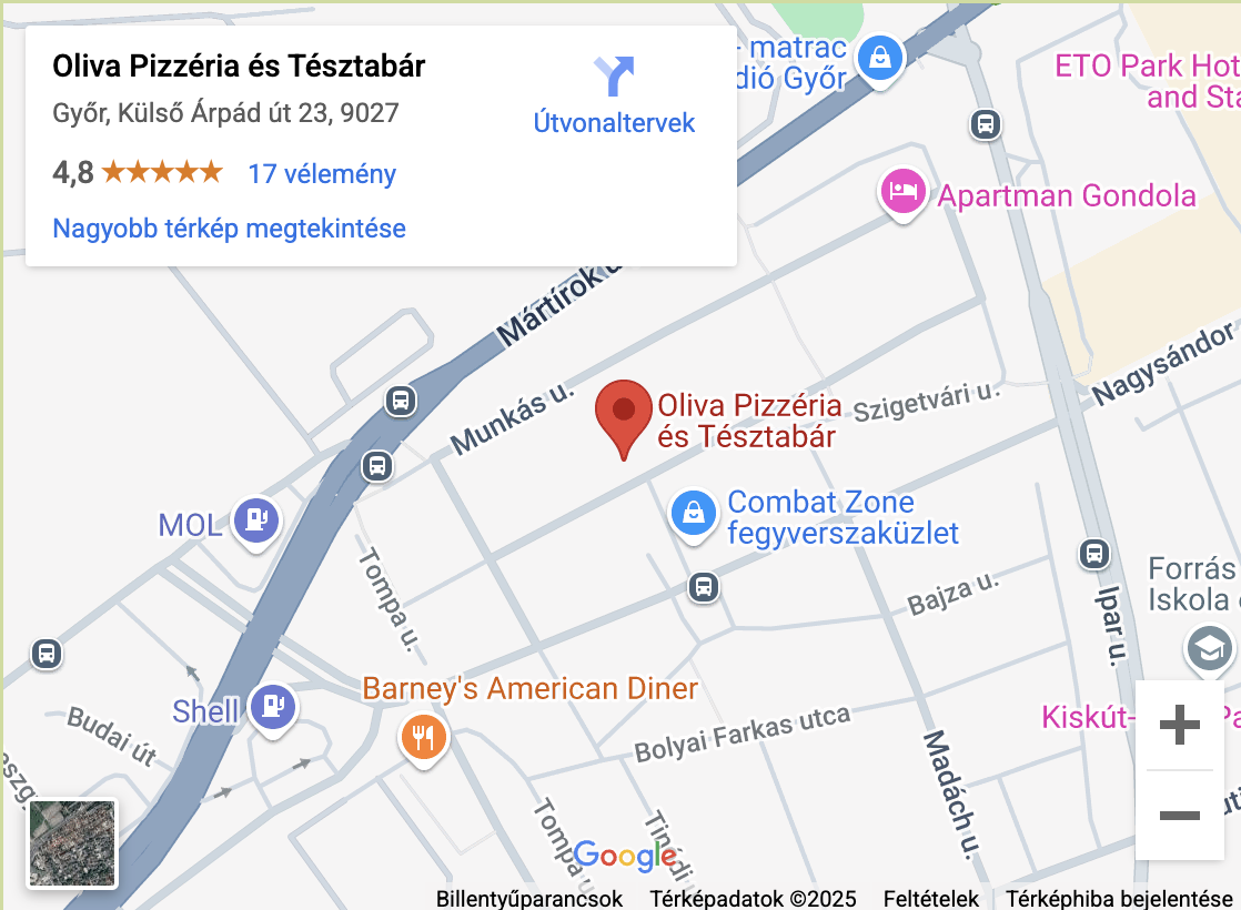 Külső Árpád út 23. szám alatt található Oliva Pizza és Tésztabár térkép fotója